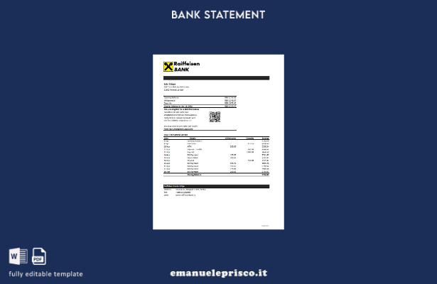 Modello Excel di estratto conto bancario Raiffeisen Serbia in stile verificato